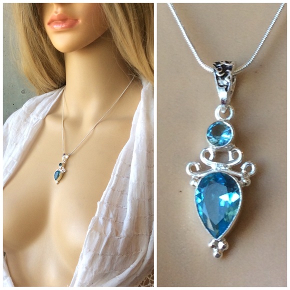 🍒 TOPAZ PENDANT NECKLACE CELTIC 925 SILVER BOHO - Picture 4 of 6